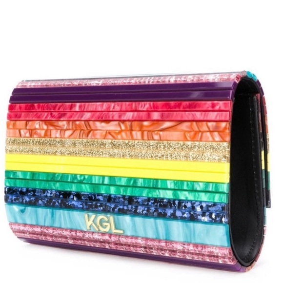 Kurt Geiger London Party Multi Stripe  Pride Rainbow Glitter Envelope Clutch - Picture 12 of 17